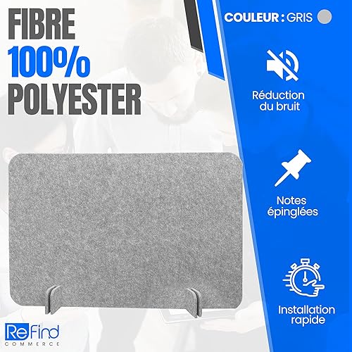 Cloison de bureau ReFind. Réduction acoustique du bruit et écran de confidentialité pour l'espace de travail. Organisateur de bureau autonome. Pour bureau, école et télétravail. [50cm x 80cm] - Nail Gallerys