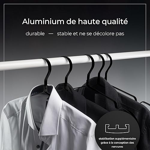 Parusia cintres en métal Noir, 42 cm de Large, 1 cm d'épaisseur, inoxydables, indéformables, pour Le Rangement et l'organisation Peu encombrants de penderie, de portemanteaux, de vêtements (20) - Nail Gallerys