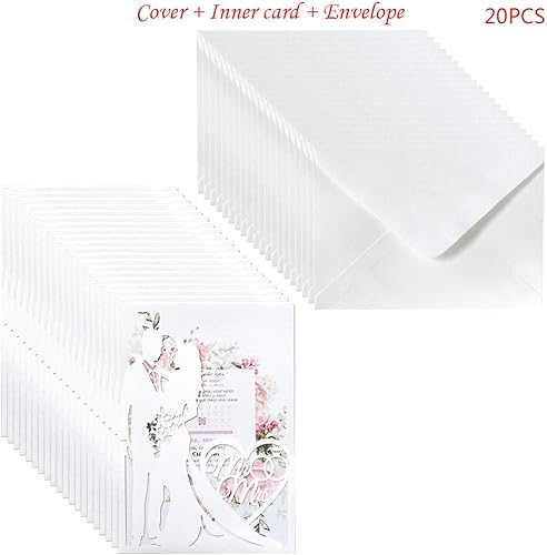 VVXXMO Lot de 20 cartes d'invitation de mariage Mr & Mrs - Kit d'enveloppes d'invitation, fournitures de fête de fiançailles - Nail Gallerys