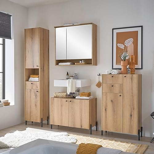 Stella Trading Oakland Meuble de Salle de Bain, sous Vasque, Aspect chêne Evoke Coast, certifié FSC, avec Beaucoup d'espace de Rangement, 80 x 60 x 36 cm (l x H x P) - Nail Gallerys