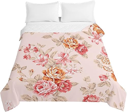 Surwin Couvre Lit Matelassé pour 1/2 Personnes,Réversible Imprimé Fleurs 3D Dessus de Lit Couverture de Lit Doux Microfiber Jeté de Lit Couvre-lit Printemps Été (Oiseau Volant,220x240cm) - Nail Gallerys