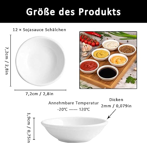 Bols à Sauces, 24 Pièces Bols à Trempette Soja, 7,2 x 1,9cm Mini Vaisselle à Trempette, Réutilisable Petit Assiette à Sauce, Rond Fruits Assiette, pour Accompagnements, Fruits et Dessert, Blanc - Nail Gallerys