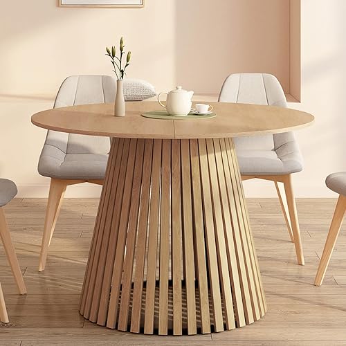IDMarket - Table à Manger Ronde Carmen 6 Personnes Pied Bois en Lattes et Plateau Bois 110 cm - Nail Gallerys