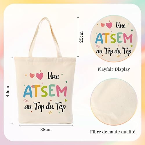Cadeau Atsem Tote Bag Cadeau Maitress D'école Cadeaux Maitre Nounou Professeur Prof Maîtresse D'école Fin D'année Anniversaire Remerciement Noël Merci Atsem Cadeaux Sac Une Atsem Au Top Du Top - Nail Gallerys