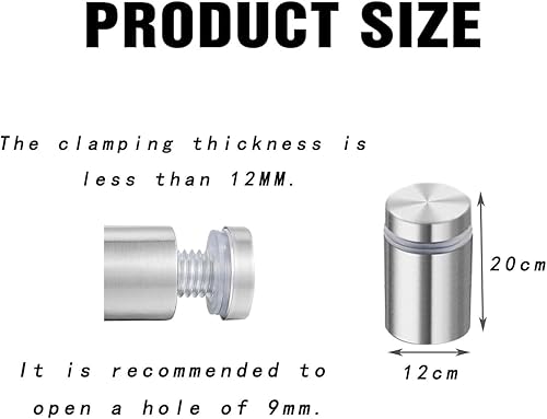 Lot de 12 vis d'espacement mural - En acier inoxydable - Pour verre, publicité, plaque (argent mat 12 x 20 mm) - Nail Gallerys