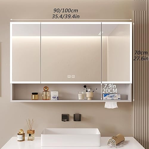Armoire murale de salle de bain avec Interrupteur Tactile,Anti-buée Intelligent,armoire pharmacie avec LED miroir, éclairage,armoire murale salle de bain miroir,armoire pharmacie murale miroir ( Color - Nail Gallerys