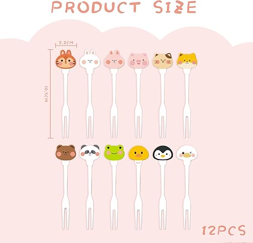 Moguri® Lot de 12 fourchettes à fruits en forme d'animaux, 12 animaux, mini fourchettes, pics, pics à fingerfood, réutilisables, pour boîte à déjeuner, fête, thé de l'après-midi - Nail Gallerys