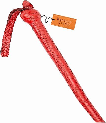 Bantoro Crafts Fouet Serpent Rouge de 3 Pieds/0,90 mètre, Coup de Fouet chargé/craquage Fort, Fouet en Cuir, 16 Tresses tressées - Nail Gallerys