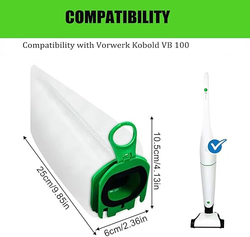 Lot de 8 sacs d'aspirateur pour Vorwerk Kobold VB100 VB 100 FP100 FP 100 - Accessoires de rechange compatibles avec Vorwerk VB100 - Nail Gallerys