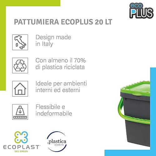 Ecoplast | Poubelle pour collecte différenciée 20 l, poubelle en plastique recyclée, vert, 34,5 x 34,5 x 34,5 x 34,5 cm, fabriquée en Italie - Nail Gallerys