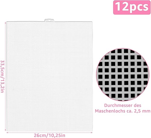 Lot de 12 toiles en plastique - 33,5 x 26 cm - Grille en plastique - Point de croix - Toile - Grille en plastique - Accessoires de bricolage pour travaux manuels, projets de couture, sac fait main - Nail Gallerys
