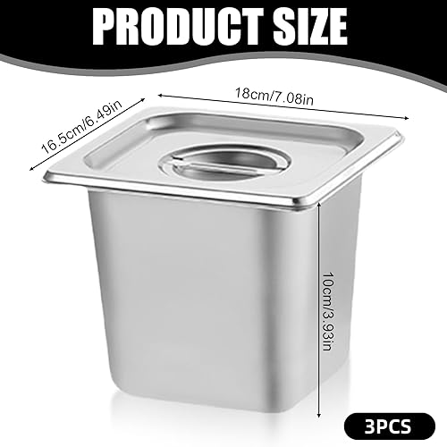 Lot de 3 poêles d'hôtel en acier inoxydable avec couvercle, 1/6 en acier inoxydable avec couvercle (17,6 x 16,2 x 10 cm), résistantes à la chaleur, empilables, avec couvercle, pour buffet - Nail Gallerys