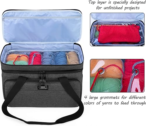 CURMIO Sac à Tricoter Double Couche, Sac Fourre-Tout pour Le Stockage des Aiguilles à Tricoter (Jusqu'à 14 Pouces), Crochets, Projets de Tricot et Autres Accessoires, Pois, Sac Seulement - Nail Gallerys