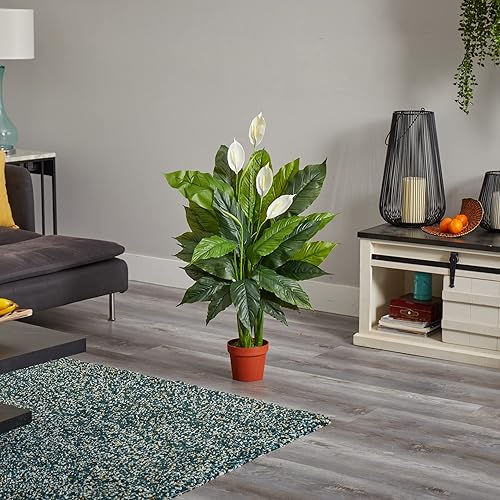 Nearly Natural Spathiphyllum Plantes artificielles en Soie Vert 106,7 cm - Nail Gallerys