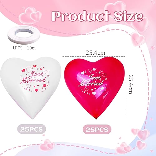 Kotkiddy® Just Married Lot de 50 ballons en forme de cœur pour décoration de mariage - Nail Gallerys