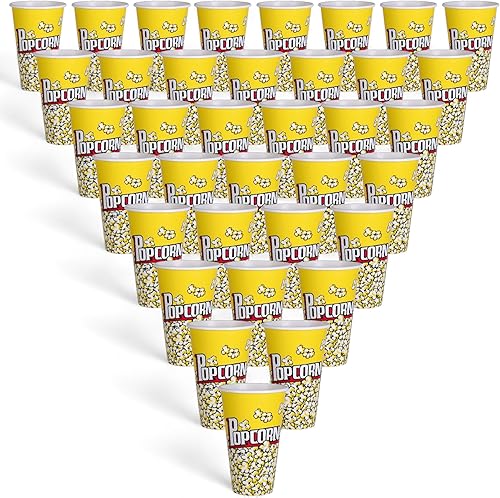 MIJOMA Lot de 36 gobelets à pop-corn pour soirée cinéma, réutilisables, en plastique de qualité alimentaire, 1 litre, idéal pour le home cinéma et les fêtes (18 x 12 cm, 36 pièces) - Nail Gallerys