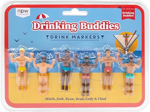 Inevitable Party Drinking Buddies Lot de 6 marqueurs fantaisie pour boissons, Caoutchouc - Nail Gallerys