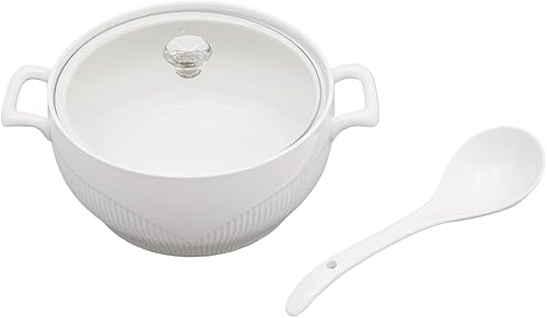 UGCER Soupière en céramique Ronde en Porcelaine Blanche, Bol de Service, Vaisselle décorative pour Soupe, ragoût de céréales, Soupe Miso fraîche - Nail Gallerys
