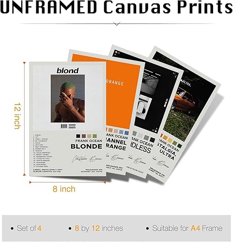 Frank Ocean Lot de 4 affiches de couverture d'album dédicacées limitées – Impressions sur toile HD pour décoration de dortoir d'adolescentes et de filles – 20,3 x 30,5 cm sans cadre - Nail Gallerys