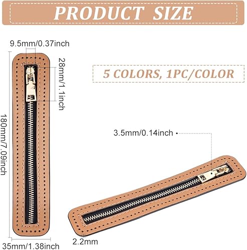WADORN 5 Couleurs Fermeture à Glissière en Cuir PU, Cadres de Fermeture Éclair pour Sac à Main, Couture avec Trou, Fermeture Éclair Rectangulaire, Cadre Fixe pour Sac de Bricolage, 18x3.5 cm - Nail Gallerys
