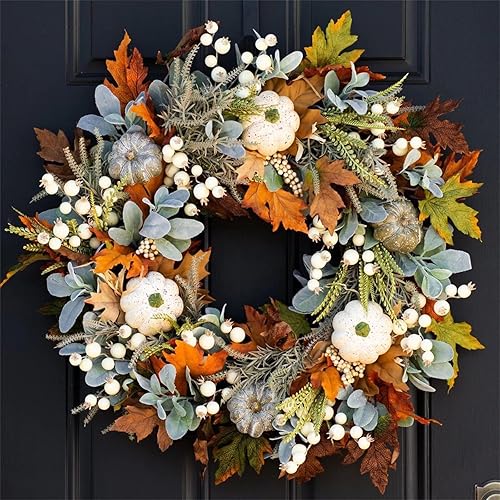Couronne de citrouille d'automne toute l'année pour porte d'entrée, couronne d'automne artificielle, couronne de porte d'entrée d'automne, décoration de ferme familiale et couronne de Thanksgiving - Nail Gallerys