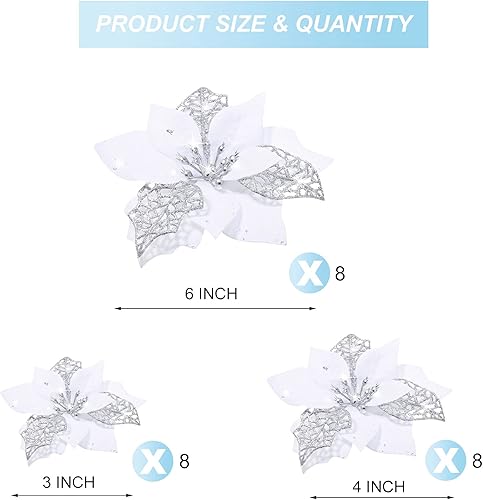 Boao Lot de 24 Fleurs de Poinsettia artificielles à Paillettes pour Mariage, Sapin de Noël, Nouvel an (Or Rose) - Nail Gallerys