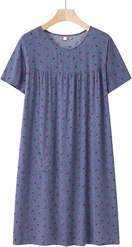 Chemises de nuit pour femmes à manches courtes en coton, vêtements de nuit pour femmes imprimé nuisette longue confortable avec motif floral grandes tailles robe de nuit légère respirante robe - Nail Gallerys