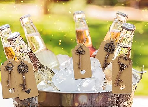 MaoXinTek Ouvre-Bouteille Clé Principales Décapsuleurs Assortis Vintage Squelette Touches et étiquette de Papier Kraft pour Fête de Marriage Décoration 25 Pcs - Nail Gallerys