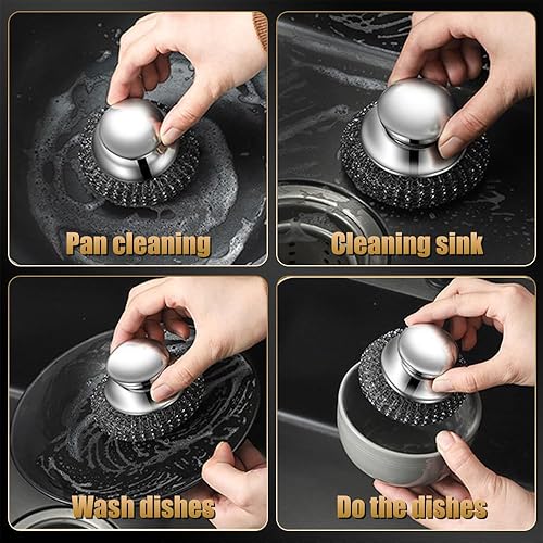 Lot de 2 Épurateurs en Acier Inoxydable,Épurateur en Laine D'acier avec Poignée et 2 Boules Métalliques de Rechange pour Nettoyer Vaisselle,Marmites en Fonte,Poêles,Grilles - Nail Gallerys