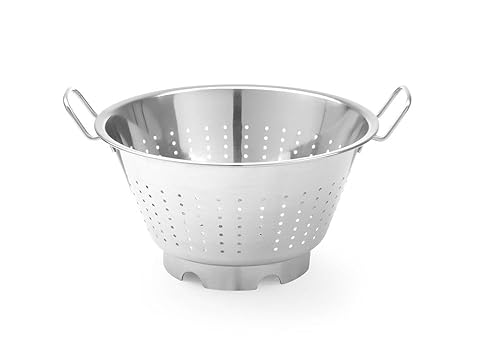 HENDI Passoire de cuisine, egouttoir, tamis pour la cuisine et le lavage des pâtes, des nouilles, des fruits, des légumes, des salades, rond, perforée, avec base et 2 poignées, ø365x(H)185 mm, Inox - Nail Gallerys