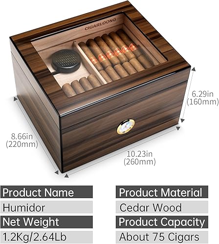 CIGARLOONG Cave à cigares en Bois de cèdre avec humidificateur et hygromètre, Structure à Double Couche pouvant contenir 40 à 50 pièces, cigares Non Inclus(Milieu) - Nail Gallerys