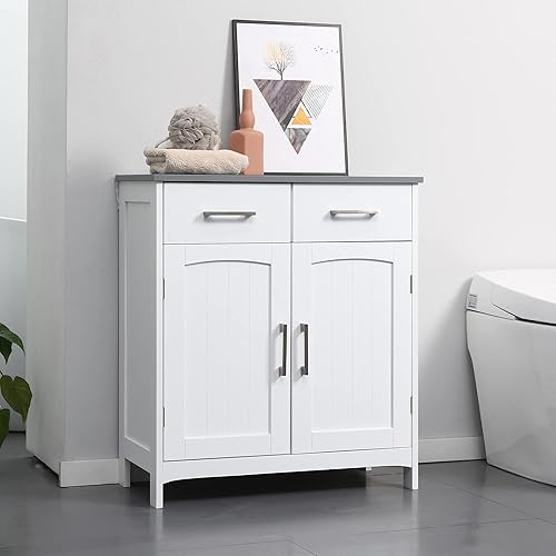 kleankin Meuble de Salle de Bain, Meuble de Rangement avec 2 tiroirs, Placard avec Portes, étagère réglable, Armoire de Salle de Bain, Cuisine, Salon, 68 x 33 x 76 cm, Blanc - Nail Gallerys
