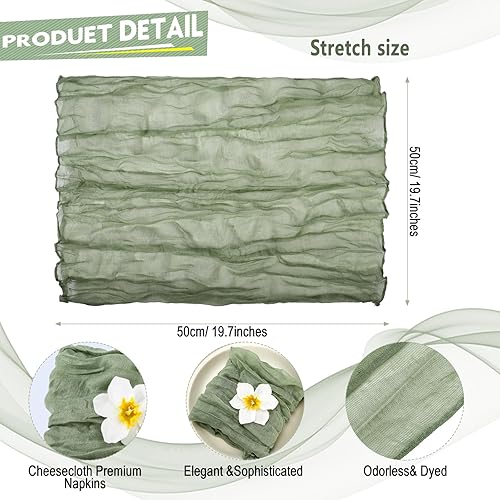 Nuenen Lot de 36 serviettes en gaze froissées rustiques pour décoration de maison, fête de mariage, dîner, table de Saint-Valentin, 49,7 x 49,1 cm (beige) (vert sauge) - Nail Gallerys