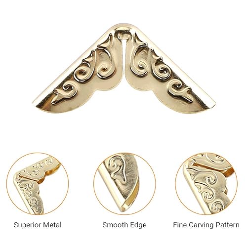 ANGGREK Métal Coin Bord Protecteur, 100pcs Scrapbooking Photo Folder File Corner Protectors for Mounting Corners Yellow Metal Book Albums Menus Notebook Folder File Corner Protectors - Nail Gallerys