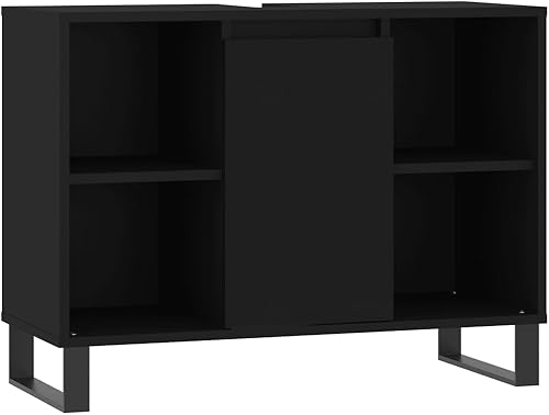 Rantry Armoire de salle de bain en bois d'ingénierie, noir, 80 x 33 x 60 cm, meuble de rangement pour salle de bain, meuble de salle de bain, meuble de toilette pour salle de bain 10 - Nail Gallerys