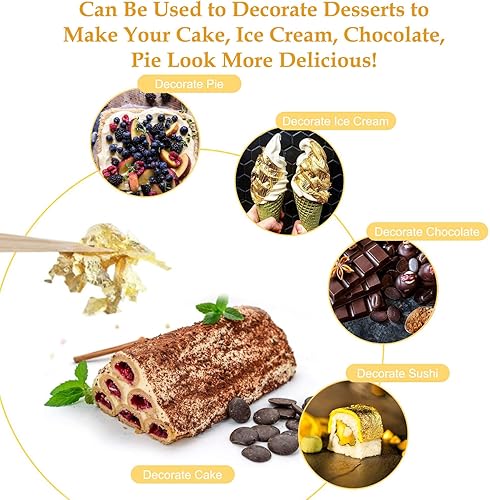 dshyuauoci 2 Bouteilles de Feuilles d'or, 24K Feuille d or Alimentaire Patisserie Décorations de Gâteaux Utilisation Alimentaire Décoration Artisanale pour Décorer des Gâteaux Utilisation en Cuisine - Nail Gallerys