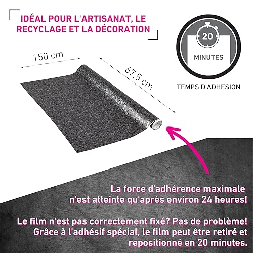 Venilia Papier adhésif | Granite Anthracite Aspect pierre | 67,5 cm x 1,5 m, Épaisseur 95μ | Film autocollant pour meuble et cuisine, film décoratif, papier peint | PVC sans phtalates | Fabriqué en UE - Nail Gallerys