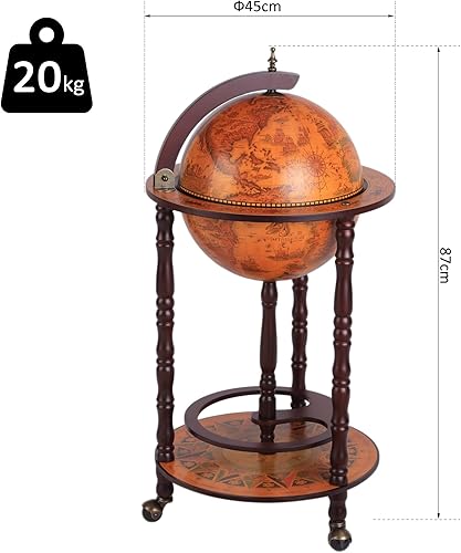 Bar Globe terrestre Vintage déco. cartographie Vieux Monde mappemonde sur roulettes Ø 45 x 87H cm Range-Bouteilles et Verres Globe ABS châssis Bois - Nail Gallerys