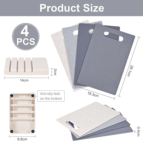 Lot de 4 planches à découper en plastique avec socle, réversibles, faciles à nettoyer, planches à découper professionnelles, planche à découper plastique, 28 x 18 cm - Nail Gallerys