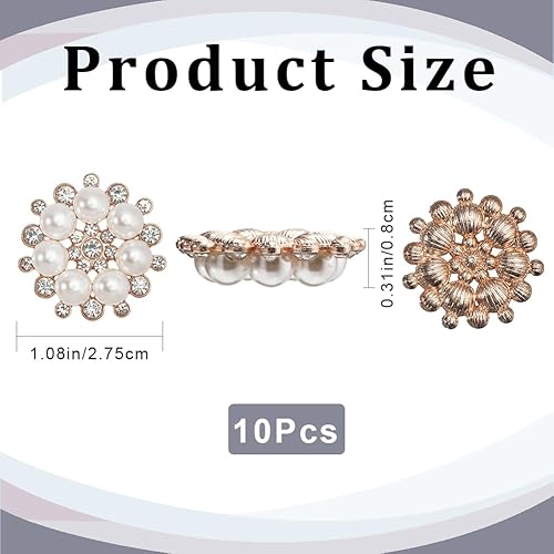 GORGECRAFT 1 boîte 10pcs Strass Perles Embellissements Or Clair Alliage Fausse Perle Fleur Boutons Décoratifs Boutons Plats Embellissements pour Bricolage Couture Artisanat Sac Vêtements Chaussures - Nail Gallerys