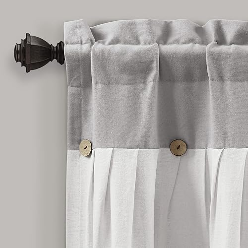 Lush Decor Cantonnière de Cuisine Rustique à Boutons en Lin – 213,4 x 45,7 cm (l x L), Gris et Blanc cassé – Cantonnière de Cuisine Rustique pour fenêtres – Design plissé avec Boutons en enveloppe de - Nail Gallerys