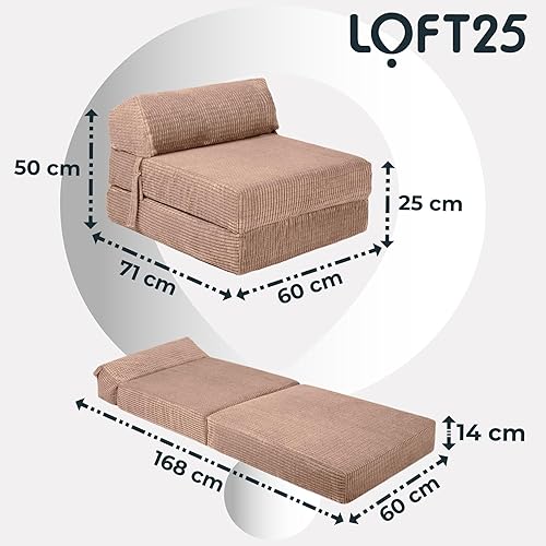 Loft 25 Matelas de Lit Simple D’appoint Pliant | Sofa Siège Doux et Confortable | Idéal pour Le Salon et Les Chambres | Lit D’appoint | Futon Pliant | Lits Transportables (Camel) - Nail Gallerys
