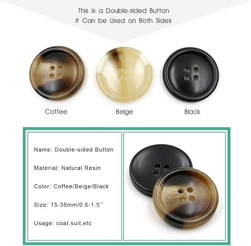 ZoTuoART Lot de 8 boutons ronds à 4 trous en résine mate double face 15-38 mm – Boutons pour manteau en laine et pantalon coupe-vent – Beige 38 mm - Nail Gallerys