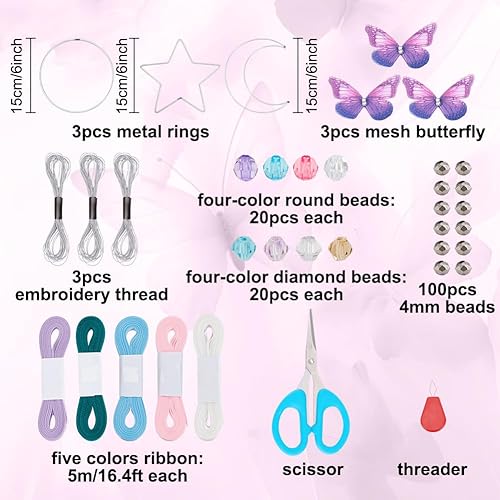 INFUNLY Lot de 3 attrape-rêves papillon à faire soi-même pour adultes - Grand kit de bricolage avec instructions pour la décoration de la maison, la chambre d'adolescent, les décorations murales à - Nail Gallerys