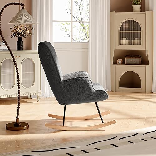 LONELYO Chaise Berçante, Fauteuil à Bascule Rembourré en Tissu Teddy, Fauteuil de Salon avec Assise Rembourrée, Dossier Carré avec Accoudoirs Confortables, Idéal pour Salon et Chambre, Coin Lecture - Nail Gallerys