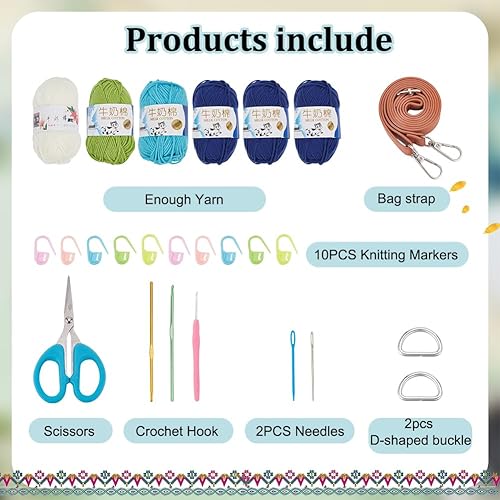 FREEBLOSS Sac au Crochet Kit de Crochet Bleu Complet pour Débutants Adultes avec Tutorial, Tendance, Activité de Bricolage, Cadeau Fait à la Main, Non Pliant - Nail Gallerys