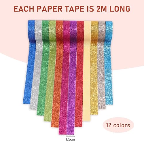 GIDWRIY 12 Rouleaux Washi Tape Scrapbooking,Ruban à Paillettes,Tape Couleur,Ruban Adhésif Coloré Créatif,Rubans de Masquage Glitter,Masking Tapes Pailleté,Rubans Emballage Cadeau pour Bricolage - Nail Gallerys