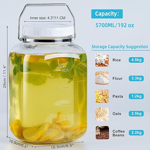 Absovetu Lot de 2 grands bocaux en verre avec couvercle hermétique de 5,7 litres – Bocaux de rangement carrés en verre avec poignée à large ouverture pour pâtes, riz, cornichons, cookies, bonbons, - Nail Gallerys