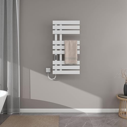 Seche Serviette Electrique, 350W, 500×1000mm, Porte-serviettes électrique, Chauffe-serviettes Intelligent à Température Constante, Seche Serviette Electrique Blanc, Température Réglable-White Left - Nail Gallerys