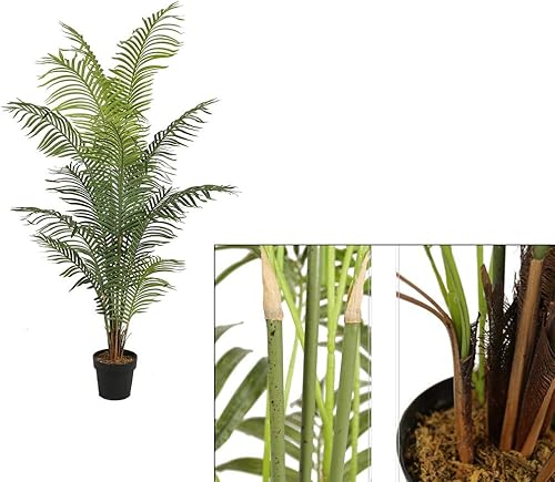 Palmier artificiel Areca de 200 cm de haut avec matériau en fibre de palmier véritable et de nombreuses frondes - Grand palmier artificiel en pot pour décoration de vacances - Nail Gallerys